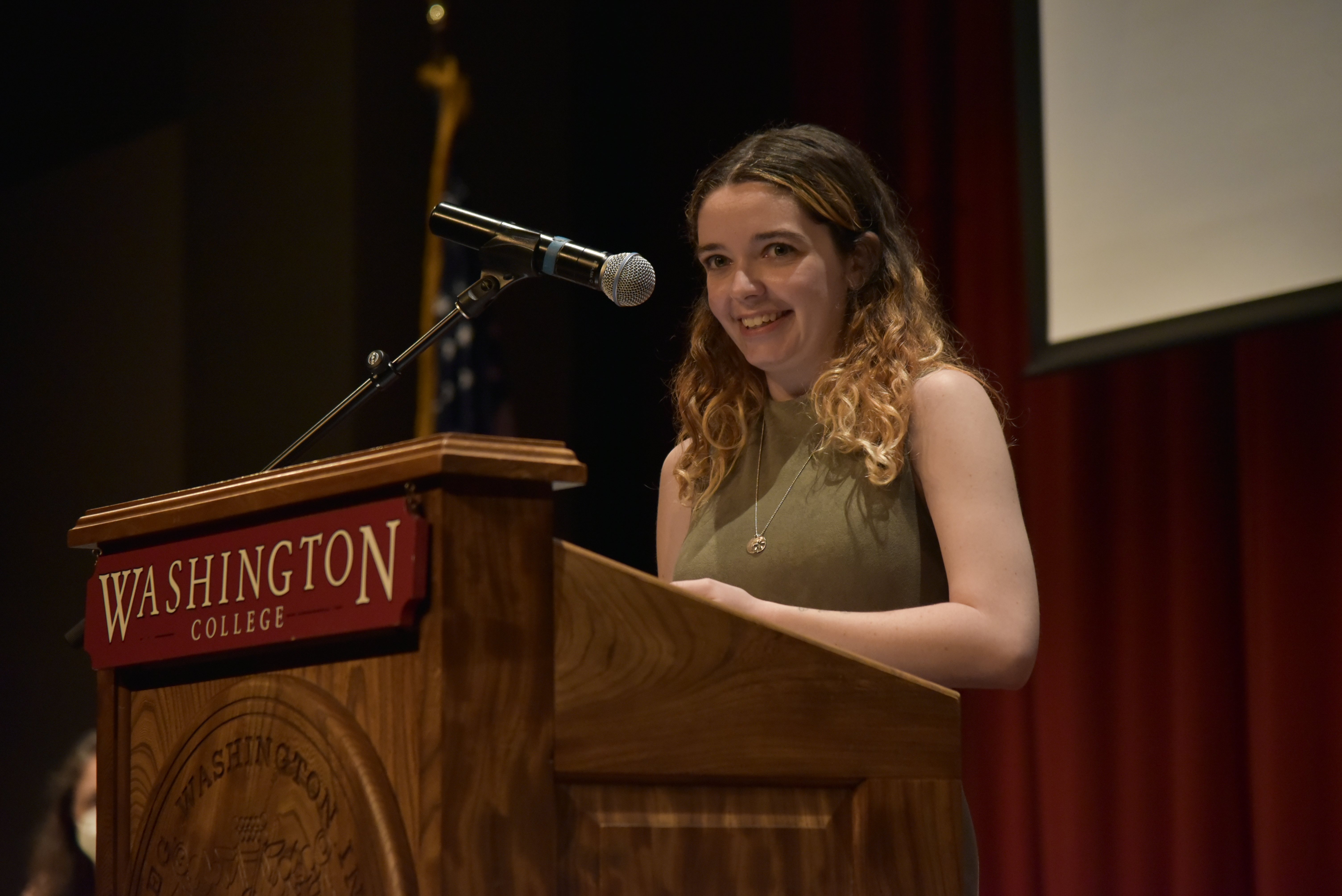 Teddy Friedline accepts the 2022 Sophie Kerr Prize