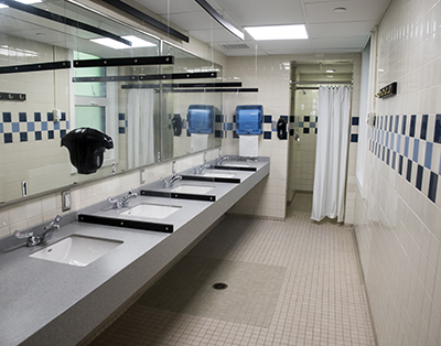 Kent Hall bathroom row of sinks