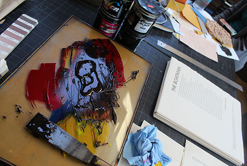 Letterpress ink mixing on table in Literary House