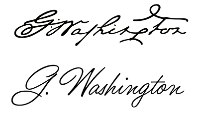 Image showing G. Washington in the president's signature and in regular cursive script