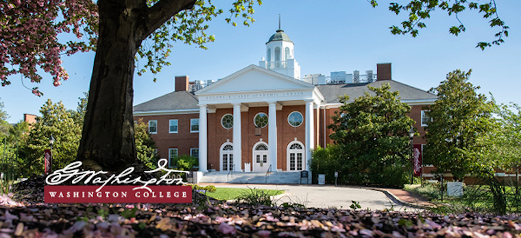 Casey Academic Center with a Washington College logo