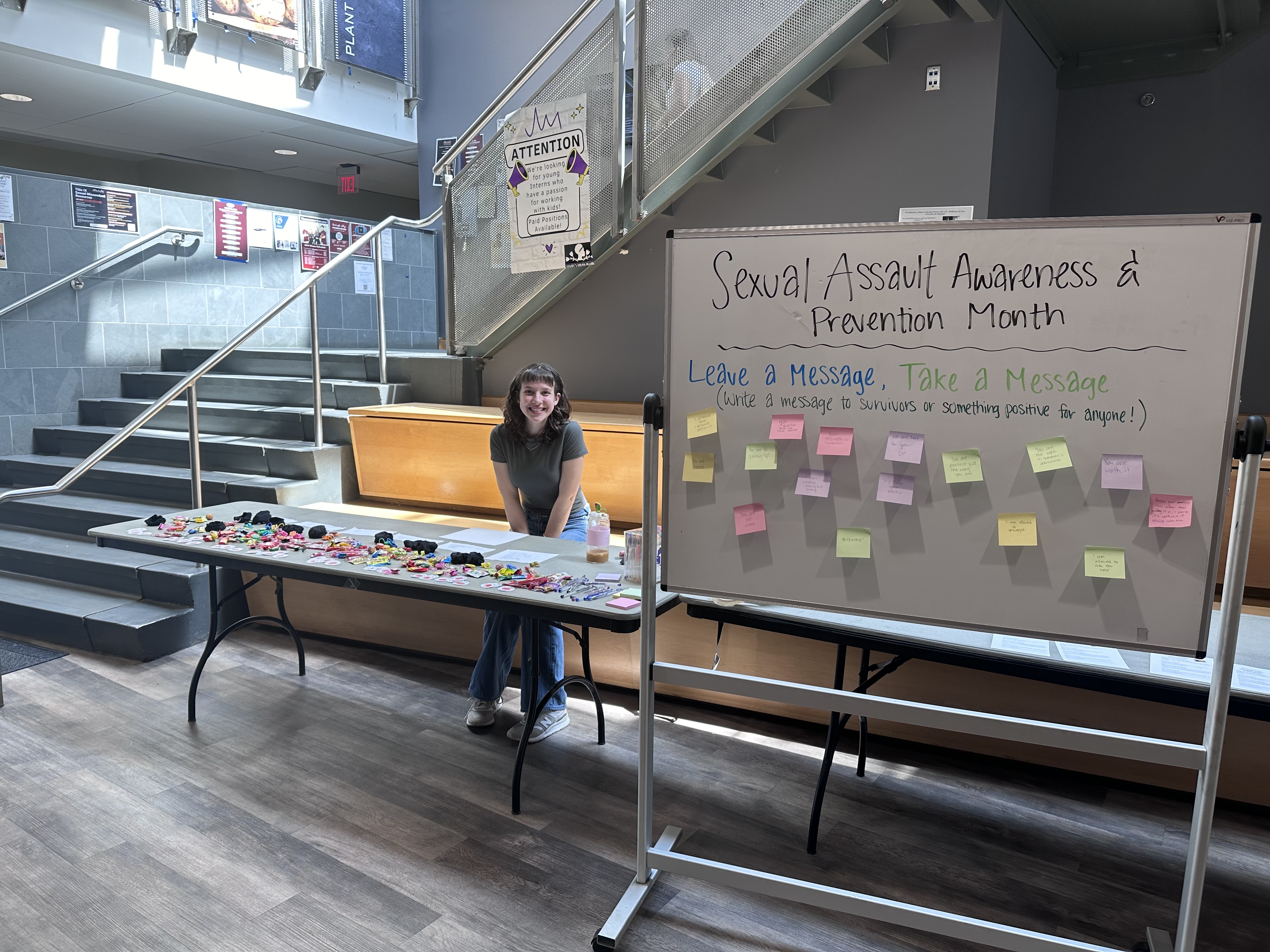 Jordan Fairchild '24 - tabling for Sexual Assault Awareness Month